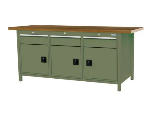 werkbank,HxBxD 860x2000x750mm,onderstel RAL6011,fronten RAL6011