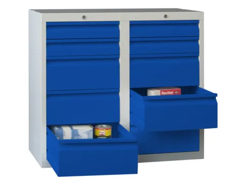 ladekast HxBxD 900x1000x500mm 10laden RAL7035 front RAL6011