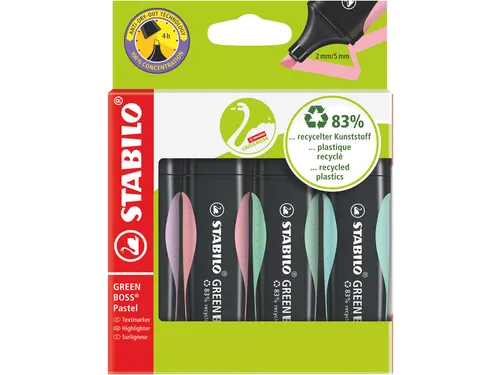 Markeerstift STABILO GREEN BOSS 6070/4 pastel assorti etui à 4 stuks