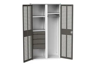 Locker 2000x1050x550mm 3 vakken lade, dubbele ventilatiedeur, RAL7016 - 1