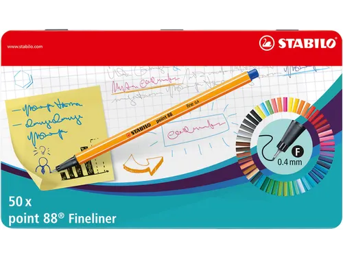 Fineliner STABILO point 88 0.4mm blik à 50 stuks assorti kleuren