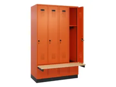 locker met bank,HxBxD 1950x1200x815mm,4vak,vak B 300mm,draaigrendel
