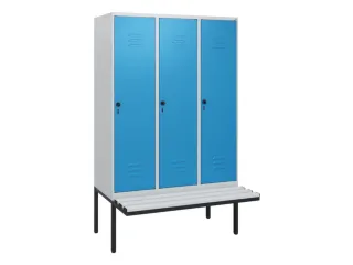 locker met bank,HxBxD 1950x1200x815mm,3vak,vak B 400mm,draaigrendel - 1