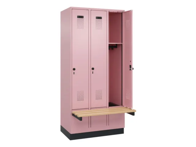 locker met bank,HxBxD 1950x900x815mm,3vak,vak B 300mm,draaigrendel