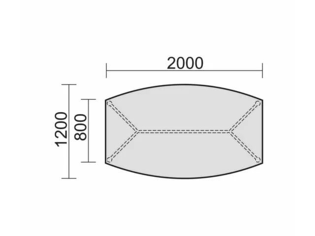 vergadertafel HxBxD 72x200x80cm vatvormig Lichtgrijs 4voeten Alu