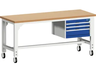 werkbank,verrijdbaar,HxBxD 840-1140x2000x750mm,beukenblad - 1