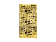 Feestgordijn Classy Party Curtain 'Happy Birthday' Goud-Zwart 1x2m