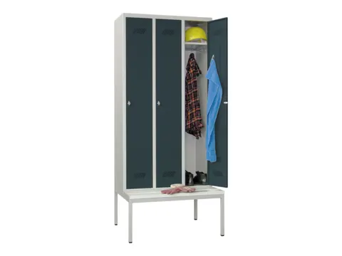 locker met bank,HxBxD 2150x900x500mm,3vak,RAL7035,front RAL7016