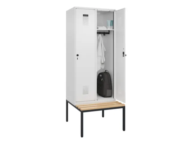 locker met bank,HxBxD 2120x800x815mm,2vak,vak B 400mm,draaigrendel
