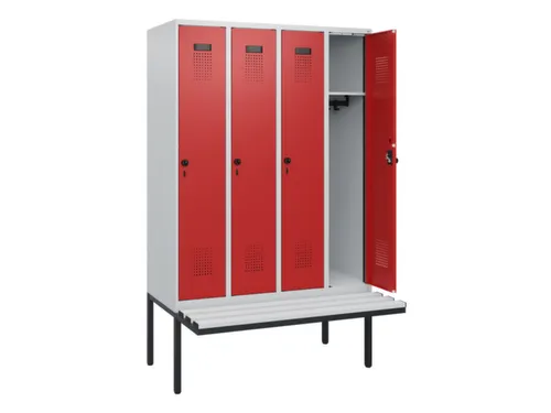locker met bank,HxBxD 1950x1200x815mm,4vak,vak B 300mm,draaigrendel