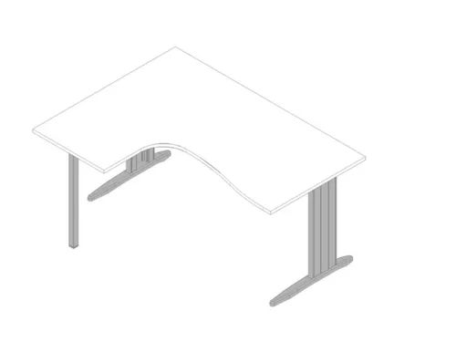 hoekbureau 730x1600x1200mm blad wit verdieping links C-voet aluminium