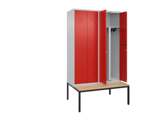 PBM-locker met bank,HxBxD 2120x1200x815mm,4vak,vak B 300mm,cil.-slot