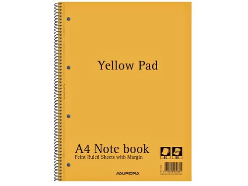 Collegeblok Aurora Yellow Pad A4 lijn 4-gaats 160 pagina's 80gr geel