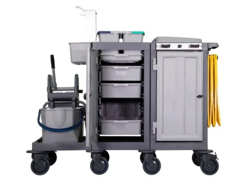 Reinigingswagen,2Kasten,2-4Zakhouders,4X6L Emmer,Mopwringer