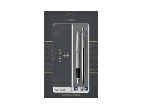 Balpen en vulpen Parker Jotter stainless steel CT medium 2 stuks