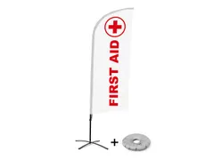 Promotievlag Alu Wind complete set "First Aid" kruisvoet Zwart
