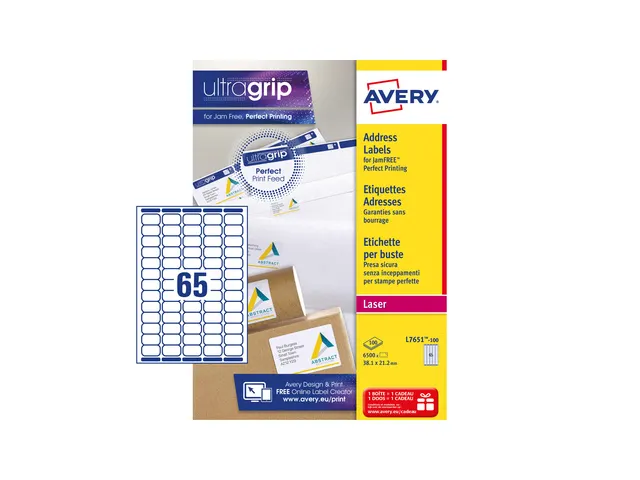 laseretiket Avery 38,1x21,2mm wit 100 vel 65 etiketten per vel