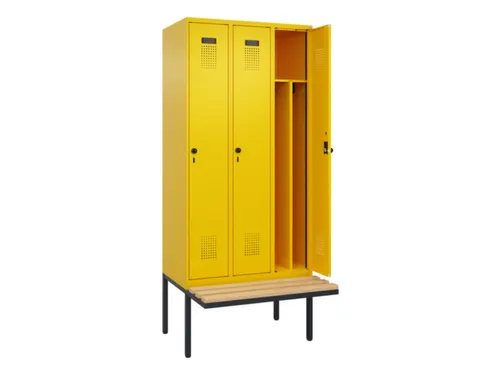 locker met bank,voor scheiding van kleding,HxBxD 2120x900x815mm,3vak