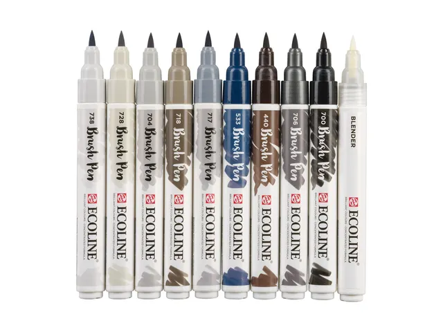 Brushpen Talens Ecoline set à 10 stuks grijs