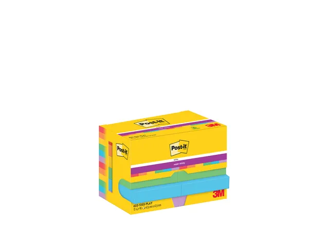 Memoblok Post-it 622 Super Sticky 47,6x47,6mm Playful 12 stuks
