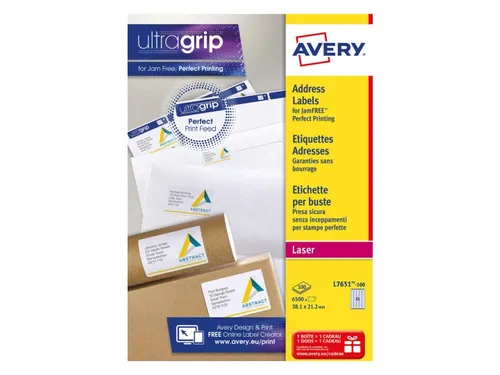 Etiket Avery L7651-25 38.1x21.2mm Laserprinter Wit 6500 stuks