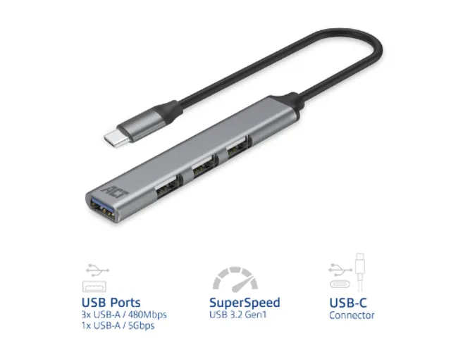 Hub ACT USB-C 3x USB-A 2.0 en 1x USB-A 3.0