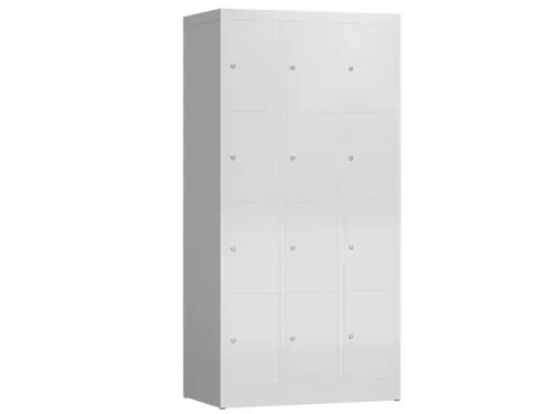 Lockerkast 1800x870x500mm 3x4 vakken cilinderslot, sokkel, RAL7035