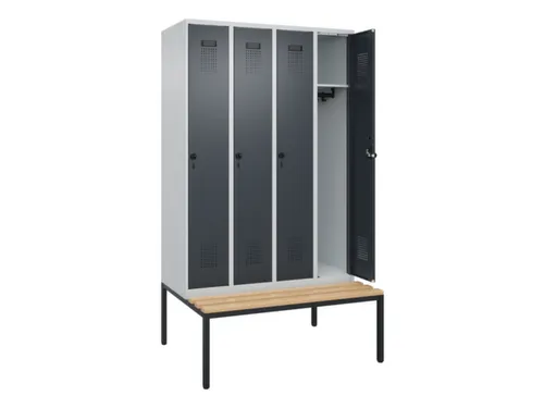locker met bank,HxBxD 2120x1200x815mm,4vak,vak B 300mm,draaigrendel