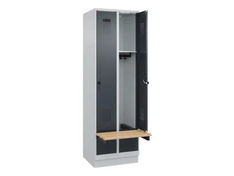 locker met bank,HxBxD 1950x600x815mm,2vak,vak B 300mm,draaigrendel