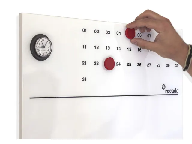 Whiteboard Rocada Skinclock 55x75cm wit gelakt met klok en kalender