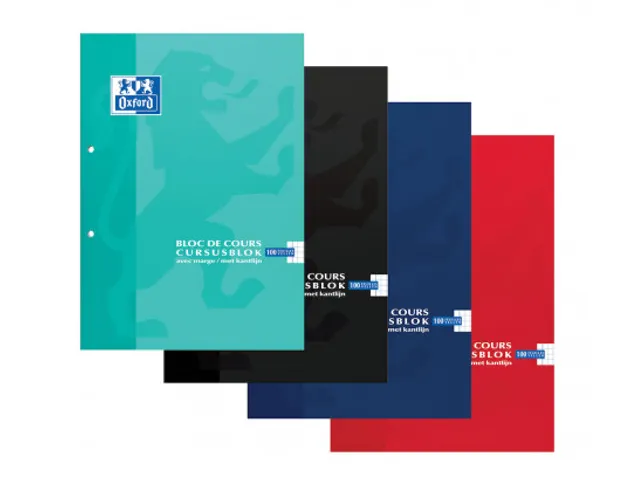 Cursusblok Oxford School A4 2-gaats ruit 5mm 100vel assorti