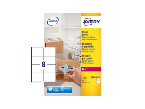 Verzendetiket Avery Block-out, 99,1 x 67,7mm wit doos 100 vel, 8 etike