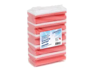 Schuurspons Cleaninq met greep 140x70x42mm rood/wit 5 stuks - 2