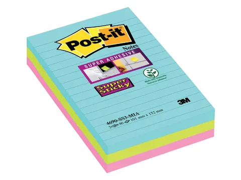 Memoblok 3M Post-it 4690 Super Sticky 101x152mm Miami Assorti