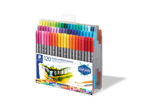 Kleurstift Staedtler 3200 dubbele punt viltstift etui 120 kleuren