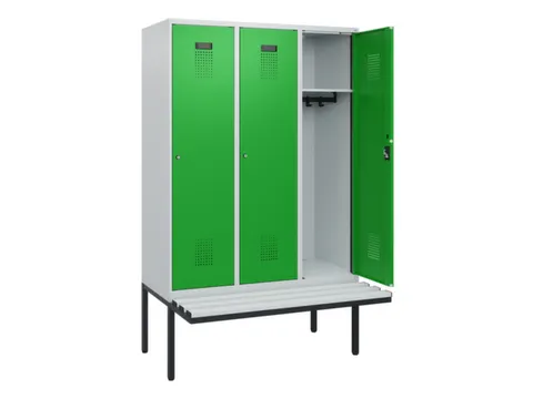 locker met bank,HxBxD 1950x1200x815mm,3vak,vak B 400mm,cilinderslot