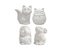 Dierenspaarpot Creativ terracotta 4st uil vos haas en egel 9-10cm wit
