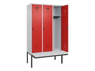 locker met bank,HxBxD 2120x1200x815mm,3vak,vak B 400mm,draaigrendel - 1