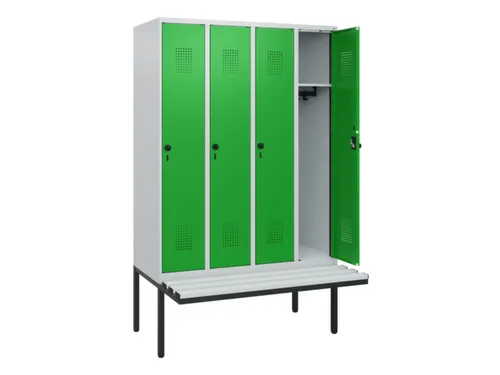 locker met bank,HxBxD 1950x1200x815mm,4vak,vak B 300mm,draaigrendel