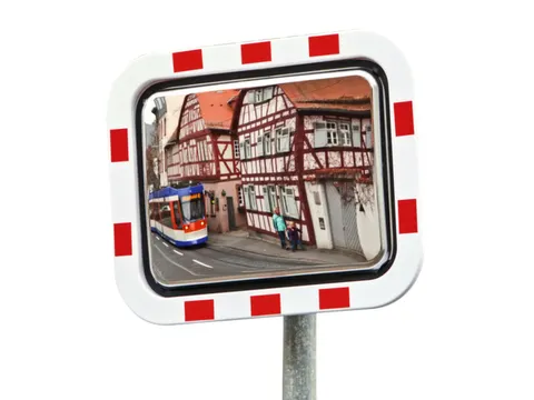 verkeersspiegel,HxB 600x800mm,spiegel RVS,frame kunststof,rood/wit