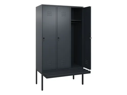 locker met bank,HxBxD 2120x1200x815mm,3vak,vak B 400mm,draaigrendel