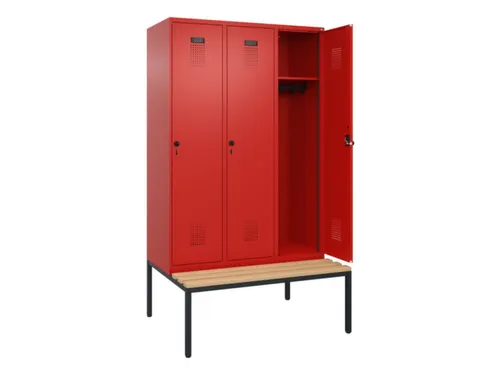 locker met bank,HxBxD 2120x1200x815mm,3vak,vak B 400mm,draaigrendel