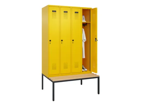 locker met bank,HxBxD 2120x1200x815mm,4vak,vak B 300mm,draaigrendel