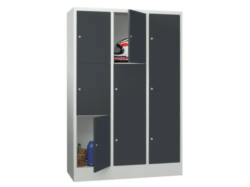 lockerkast,HxBxD 1850x1200x500mm,3x3vakken,RAL7035,front RAL7016