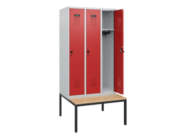 locker met bank,HxBxD 1950x900x815mm,3vak,vak B 300mm,draaigrendel