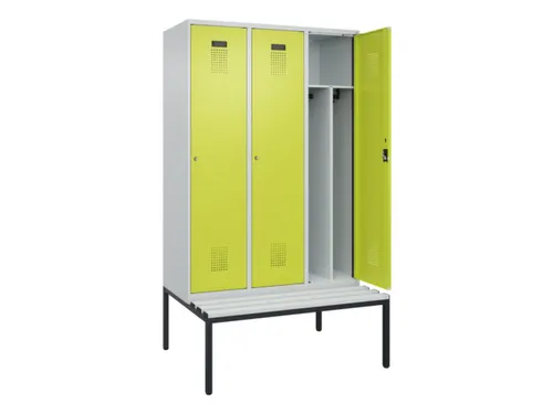 locker met bank,voor scheiding van kleding,HxBxD 2120x1200x815mm,3vak