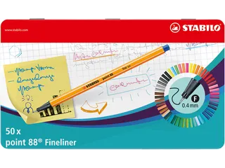 Fineliner STABILO point 88 0.4mm blik à 50 stuks assorti kleuren - 1