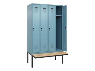 locker met bank,HxBxD 2120x1200x815mm,4vak,vak B 300mm,draaigrendel - 2
