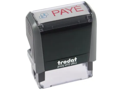 tekststempel Printy Line tekst: PAYE rood blauw