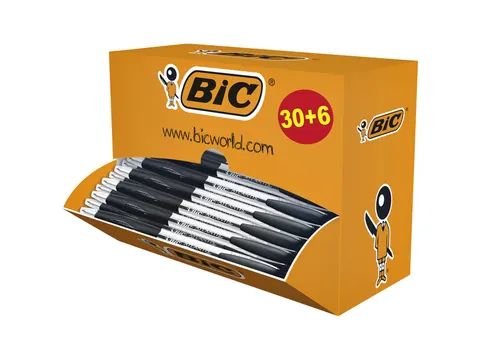 Balpen Bic Atlantis classic grip clic medium zwart 30+6 gratis